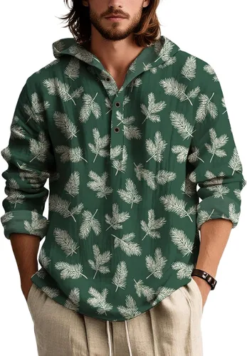 Vista 14 de Sudaderas con capucha con estampado floral retro para hombre, estilo bohemio, con botones, manga larga, sudaderas de gran