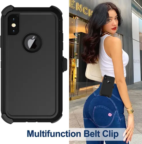 Vista 6 de Funda para iPhone X, iPhone Xs con funda de clip para cinturón, 2 protectores de pantalla, grado militar, a prueba de golpes, resistente, a prueba