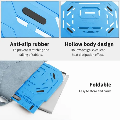 Vista 3 de Soporte para tableta de dibujo, soporte plegable para computadora portátil, 9 niveles de ángulos ajustables con un soporte para teléfono integrado
