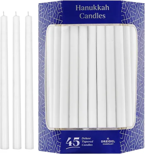 Vista 17 de 2 paquetes de velas de menorá de Janucá de lujo azules y blancas con forma de cono para las 8 noches de Janucá, tiempo de combustión de 45 minutos