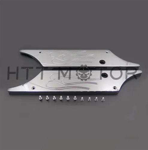 Vista 3 de Funda de pestillo para alforja compatible con H-D Touring 1993-2013, funda de pestillo de billete grabada en cromo con llama
