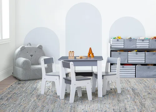 Vista 4 de GAP GapKids - Juego de mesa y 4 sillas, certificado Greenguard Gold, gris/blanco