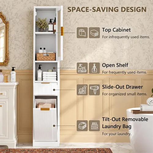 Vista 12 de Feonase Gabinete de almacenamiento de baño de 67 pulgadas de alto para Blanco perla