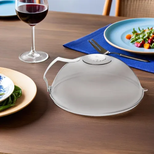 Vista 6 de Cubierta de salpicaduras para microondas con cúpula – Tapa de cubierta de alimentos – Protector transparente antisalpicaduras con asa Protector