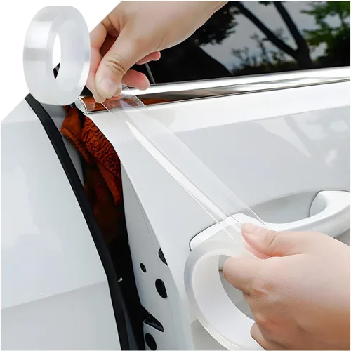 Vista 10 de Protectores de entrada de borde de puerta de automóvil, cinta protectora de fibra de carbono 5D anticolisión, calcomanía de tira de cubierta