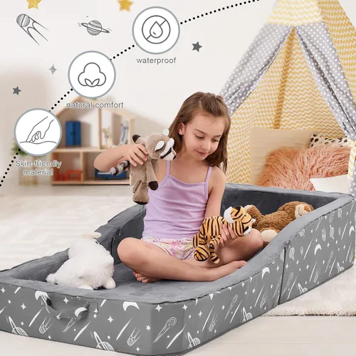 Vista 8 de JOYWOO Cama de suelo para niños pequeños, cama de viaje para niños de 3 a 6 años, camas plegables portátiles para niños pequeños, para el hogar