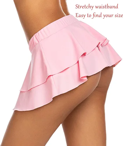Vista 5 de Avidlove - Minifalda plisada con volados para mujer, color liso, falda de lencería