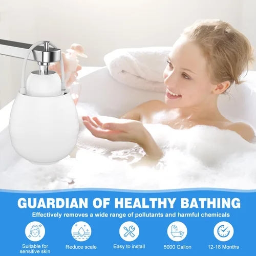 Vista 2 de Filtro de agua de baño para bañera, piezas de repuesto para grifo de fregadero, filtración de 8000 galones, elimina cloro, fluoruro y contaminantes