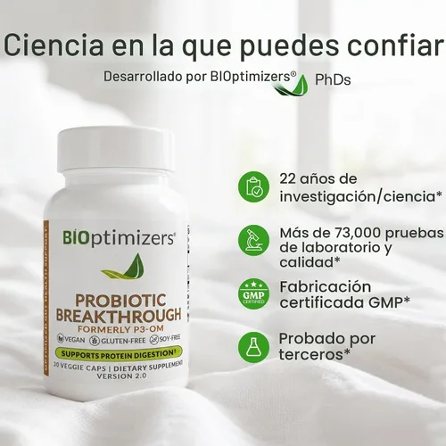 Vista 6 de BIOptimizers Probiotic Breakthrough – Lactobacillus Plantarum OM Probióticos y Prebióticos Suplemento de Salud para el Intestino, Digestivo