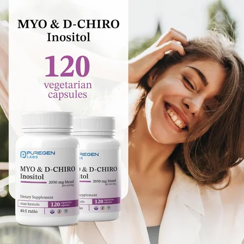 Vista 6 de Puregen Labs - Suplemento de inositol Myo inositol y D-Chiro Inositol 2050mg - 120 cápsulas vegetales Sin aditivos nocivos Sin OMG, sin gluten