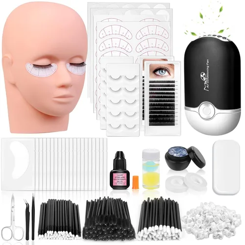 Vista 8 de Kit de extensión de pestañas para principiantes, kit profesional de extensión de pestañas con todo: cabeza de maniquí de pestañas, pestañas