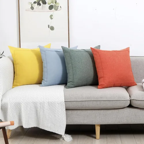 Vista 5 de Jepeak - Fundas de cojín de arpillera, paquete de 2 fundas de almohada cuadradas sólidas, gruesas y decorativas para el sofá o sillón, estilo casa