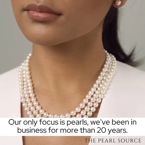 Vista 5 de The Pearl Source Sterling Silver AAAA Quality Triple Strand White Freshwater Cultured Pearl Necklace for Women