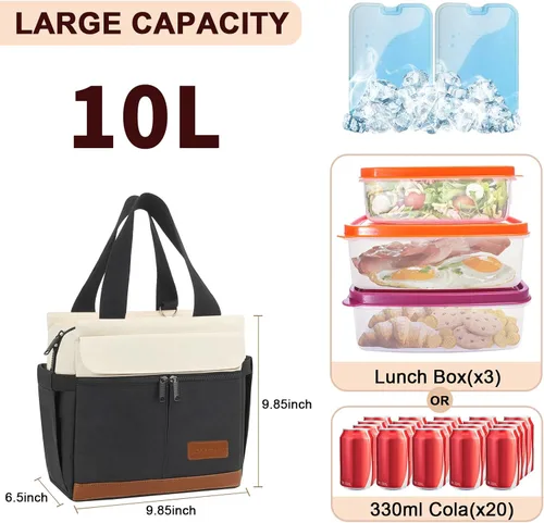 Vista 2 de Joymee Lonchera para hombres, bolsa de almuerzo aislada para mujeres con correa para el hombro, reutilizable, a prueba de fugas, grande, espaciosa