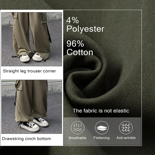 Vista 5 de Pantalones de mujer Y2k Cargo Gothic Baggy Pantalones de cintura alta Harajuku Streetwear Pantalones de paracaídas para hombre