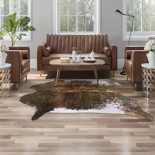 Vista 25 de Alfombra de piel de vaca sintética AROGAN, alfombra premium con estampado de vaca para decoración occidental boho, piel de vaca para dormitorio Negro