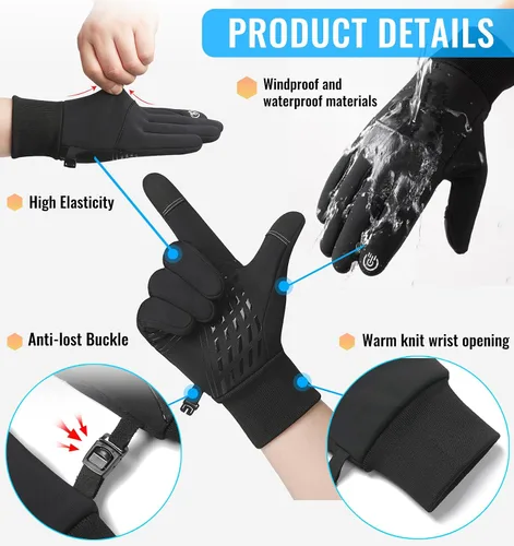 Vista 4 de Guantes de invierno para hombres y mujeres, guantes de correr ligeros y cálidos para pantalla táctil, guantes térmicos de punto