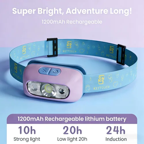 Vista 6 de Juego de luces de campamento para niños, linterna recargable y linterna frontal con sensor de movimiento con carga USB-C, luz nocturna regulable