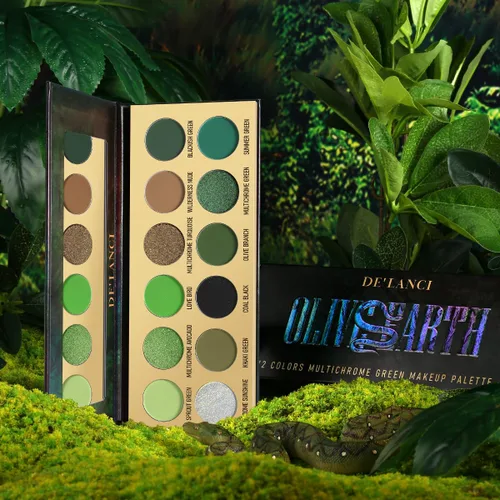 Vista 7 de Paleta de sombra de ojos verde oliva, sombra de ojos multicolor marrón y verde para ojos ahumados nudes, 12 colores brillantes pigmentados mate