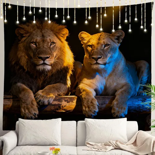 Vista 42 de Shrahala Brown Golden Tapestry, Lion Wall Hanging Hd Print Polyester Backdrop For Dorm Room Bedroom 30 X 40 In