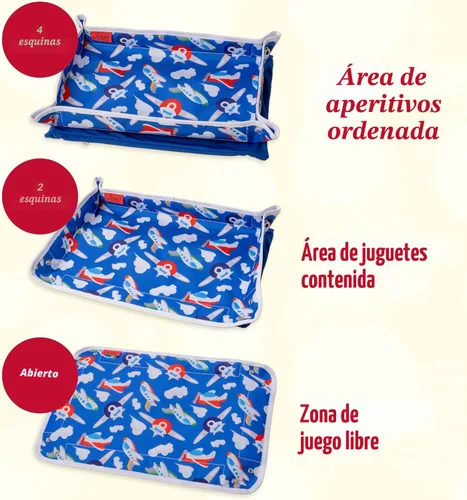 Vista 3 de Lusso Gear Funda de mesa con bandeja de avión – Organiza los artículos esenciales de viaje para niños – Bolsillos de aperitivos y juguetes