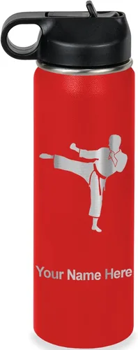 Vista 35 de Botella de agua personalizada LaserGram, Karate Man, de acero inoxidable con aislamiento al vacío de doble pared con tapa abatible, regalo grabado