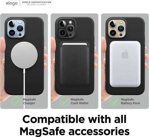 Vista 4 de elago Funda magnética de silicona compatible con MagSafe compatible con iPhone 13 Pro Max de 6.7 pulgadas, imanes integrados, funda protectora, Negro