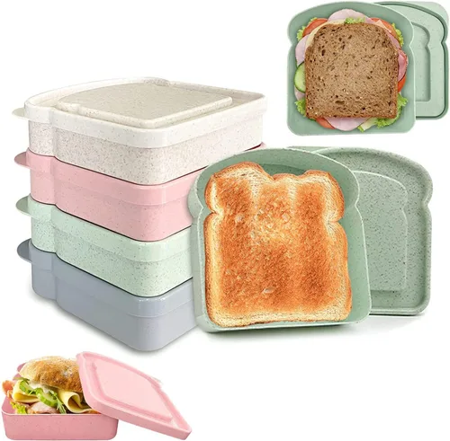Vista 8 de NADUSEP Contenedores para sándwiches, recipientes para loncheras, caja de plástico con forma de tostada, para almacenamiento de alimentos con tapa