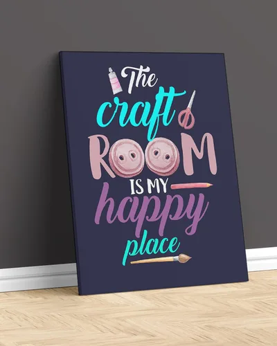 Vista 2 de Govivo The Craft Room Is My Happy Place - Una bonita decoración de pared para sala de manualidades con un fondo azul oscuro, obra de arte sin marco