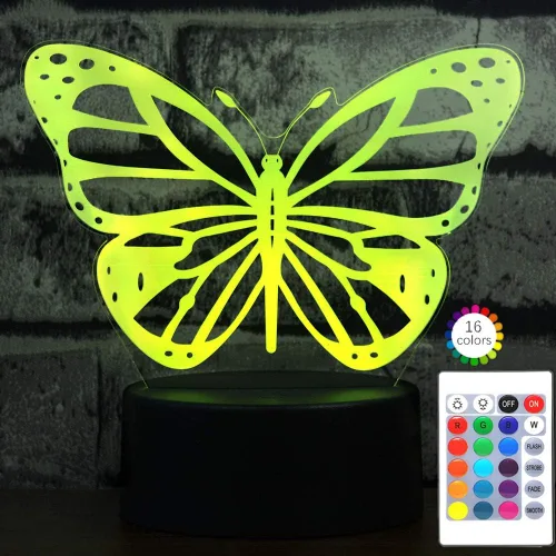 Vista 6 de i-CHONY - Luz Nocturna de Mariposa 3D, Regalo de Cumpleaños, Lámpara de Ilusión, 7 Colores que Cambian Automáticamente, Lámpara de Mesa o Escritorio