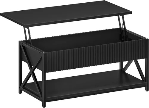 Vista 8 de CHOEZON Mesa auxiliar elevable de 39.4 pulgadas, mesa de centro acanalada con compartimento oculto y estante de almacenamiento, mesa elevadora