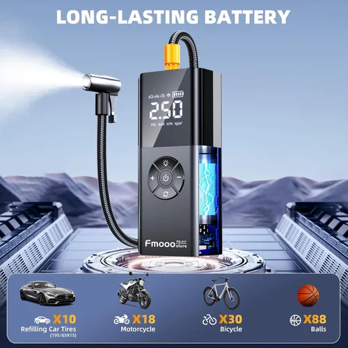 Vista 4 de Inflador de neumáticos, compresor de aire portátil, 160 PSI de potencia dual 6000 mAh, bomba de aire inalámbrica con indicador digital, luz LED