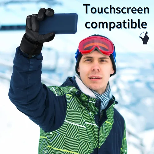 Vista 4 de Achiou Guantes de esquí para hombres y mujeres, impermeables, aislados, guantes de snowboard para pantalla táctil de invierno para -30 clima frío