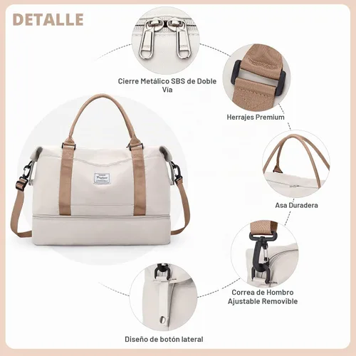 Vista 6 de Bolsas de fin de semana para mujer, bolsas de lona de viaje con compartimento para zapatos, bolsa de viaje para artículos personales, bolsa de fin