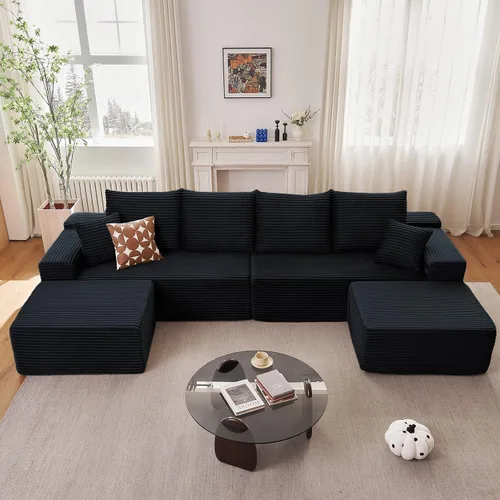 Vista 15 de Lakifun Sofá en Forma de L de 107" con Otomana, Seccional Modular Moderno Sofá Cómodo en Forma de U Nube, Asiento Profundo, Chaise Longue Cama