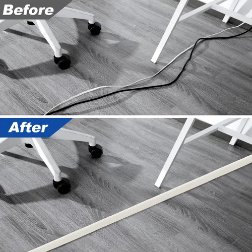 Vista 6 de Cubierta de cable de 4 pies, cubierta de cable beige para el suelo, cubierta de cable de extensión para cable de alimentación, organizador de cables