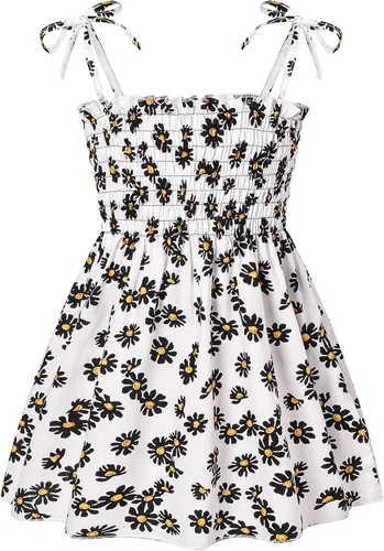 Vista 2 de Vestidos florales para bebés y niñas, sin mangas, con tirantes elásticos, para fiesta de flores, vestido de una pieza, falda de verano