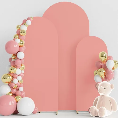 Vista 27 de Wokceer - Juego de 3 fundas de arco para telón de fondo, color beige 6FT,5FT,4FT Spandex Fitted Balloon Arch Cover Round Top Chiara Backdrop Cover