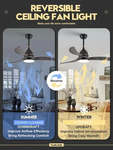 Vista 5 de Ventilador de techo de 52 pulgadas de madera gris sólida con luces, 3 aspas, ventilador de techo estilo granja, ventiladores negros para exteriores