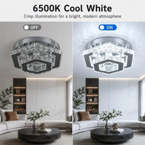 Vista 3 de Candelabro LED Moderno de Montaje al Ras Lámpara de Techo Candelabros de Cristal para Sala de Estar Dormitorio Comedor Cocina (6500K Blanco Frío)