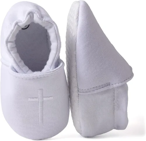 Vista 4 de KESICI Zapatos de bautismo para bebés niños y niñas, zapatos de bautizo blancos para recién nacidos con cruz bordada para bebés niños y niñas