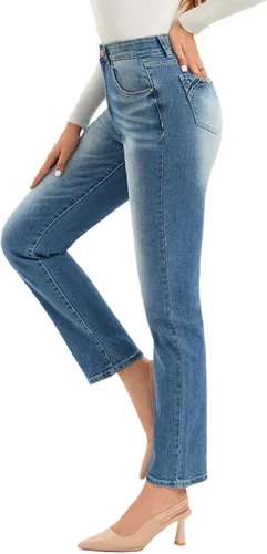 Vista 3 de MetHera Rolla - Jeans rectos y elásticos de tiro alto vintage para mujer