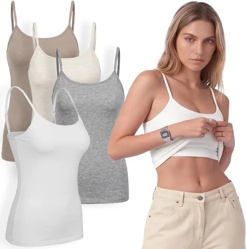 Vista 83 de Emmalise Camiseta de mujer con brasier integrado, soporte de tela sin varillas, camisola corta