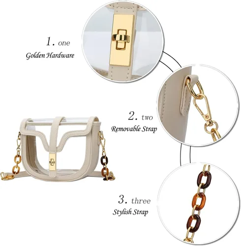 Vista 6 de KKXIU Bolso cruzado transparente para mujer, de piel vegana, aprobado para estadios, para concierto, al hombro, deportivo, bolso transparente