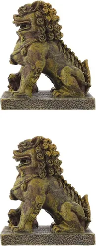 Vista 9 de Happyyami 2 piezas de adorno de león micro paisaje acuario decoración manualidades con diseño chino símbolo de fuerza y prosperidad para peceras