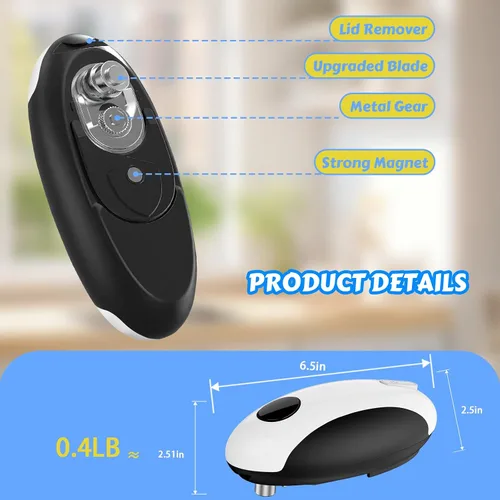 Vista 6 de Abrelatas eléctrico recargable por USB - Funciona con batería, operación automática de un toque, soporte magnético para tapa y corte de borde suave