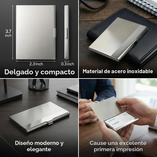 Vista 2 de SunplusTrade tarjetero para tarjetas empresariales profesionales, de acero inoxidable, diseño delgado, para hombre y mujer