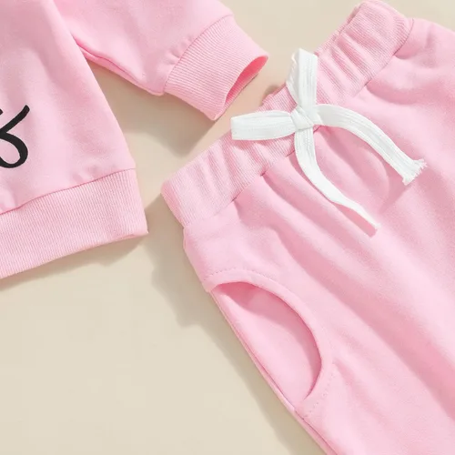 Vista 5 de Molgkyo Conjunto de ropa para bebé niña pequeña, sudadera de manga larga con estampado de letras, sudadera y pantalones deportivos para otoño e