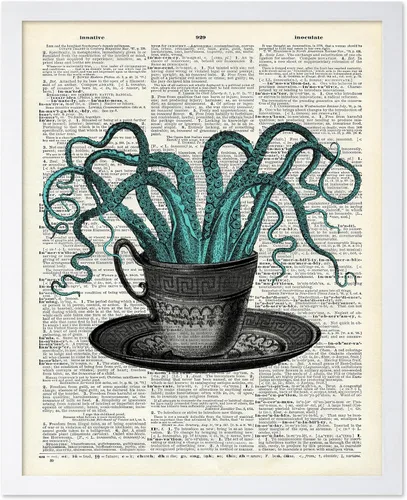 Vista 34 de Poster Master Póster de pulpo para parejas, póster de diccionario, arte Kraken, regalo romántico para él, ella, amantes, decoración náutica