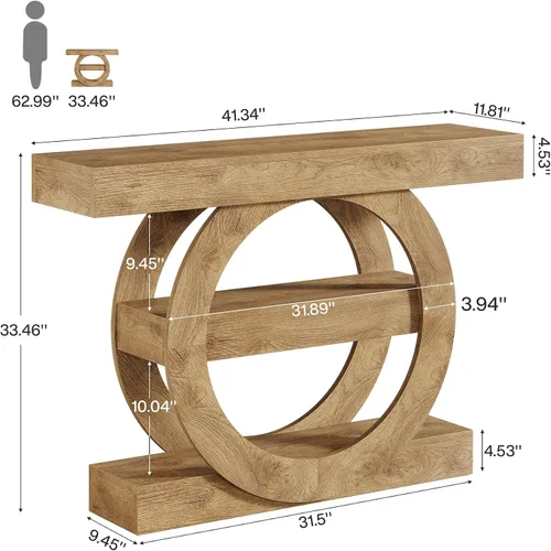 Vista 2 de Tribesigns Mesa de entrada de 41 pulgadas con almacenamiento, mesa consola de granja de 3 niveles con estantes, mesas de vestíbulo de madera